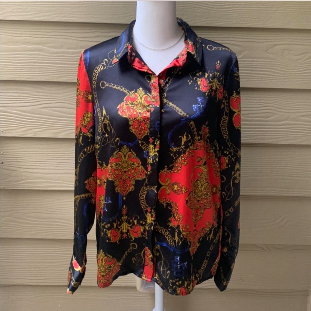 ASOS Black and Red Baroque Print Button Down Shirt